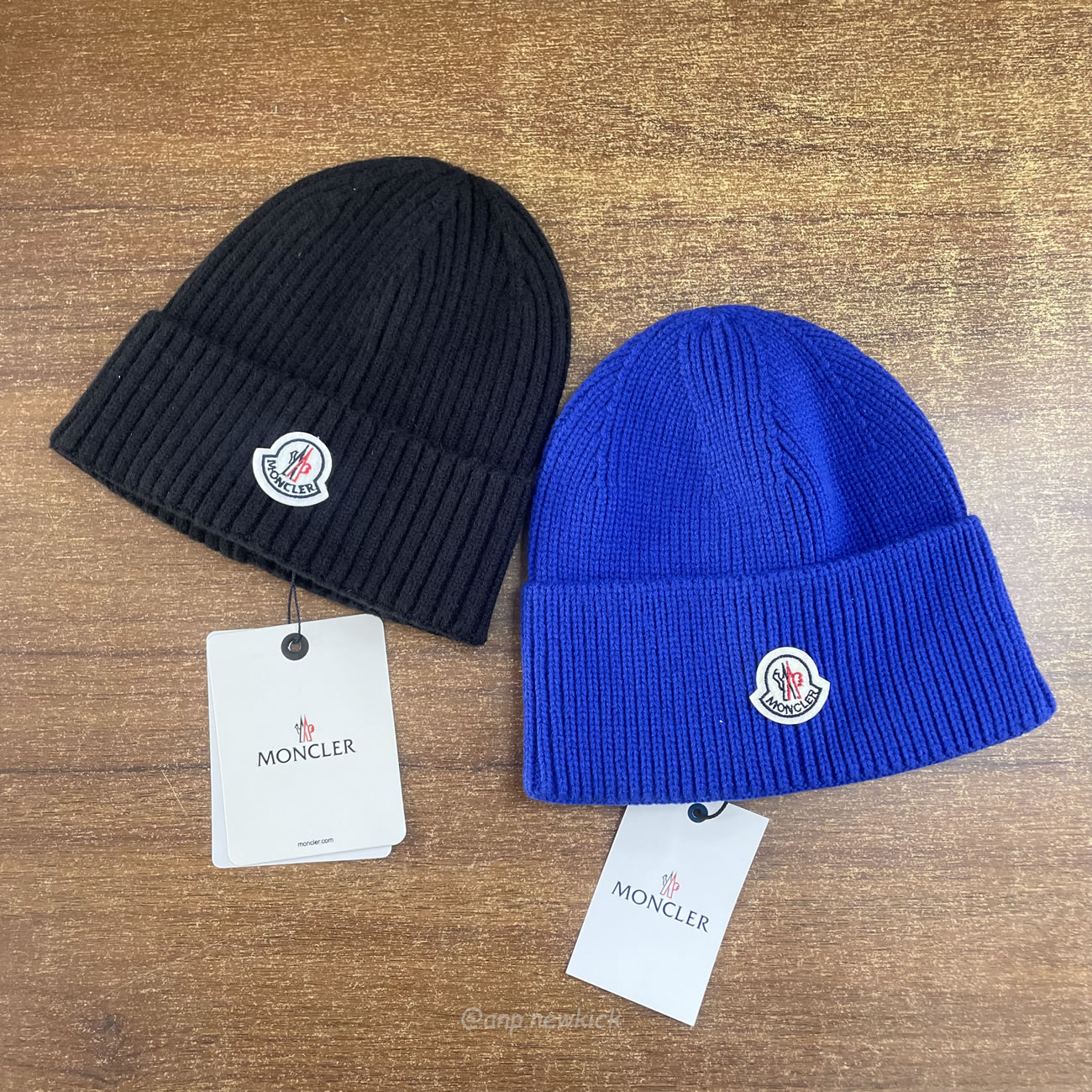 Moncler Logo Patch Ribbed Knit Beanie Black Blue (5) - newkick.org